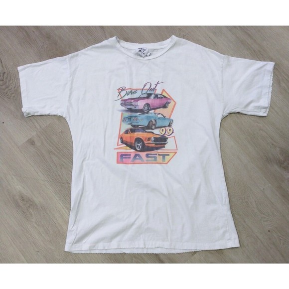 Princess Polly Tops - PRINCESS POLLY Burn Out Fast Muscle Cars 99 White Tee  US Size 4 Rare